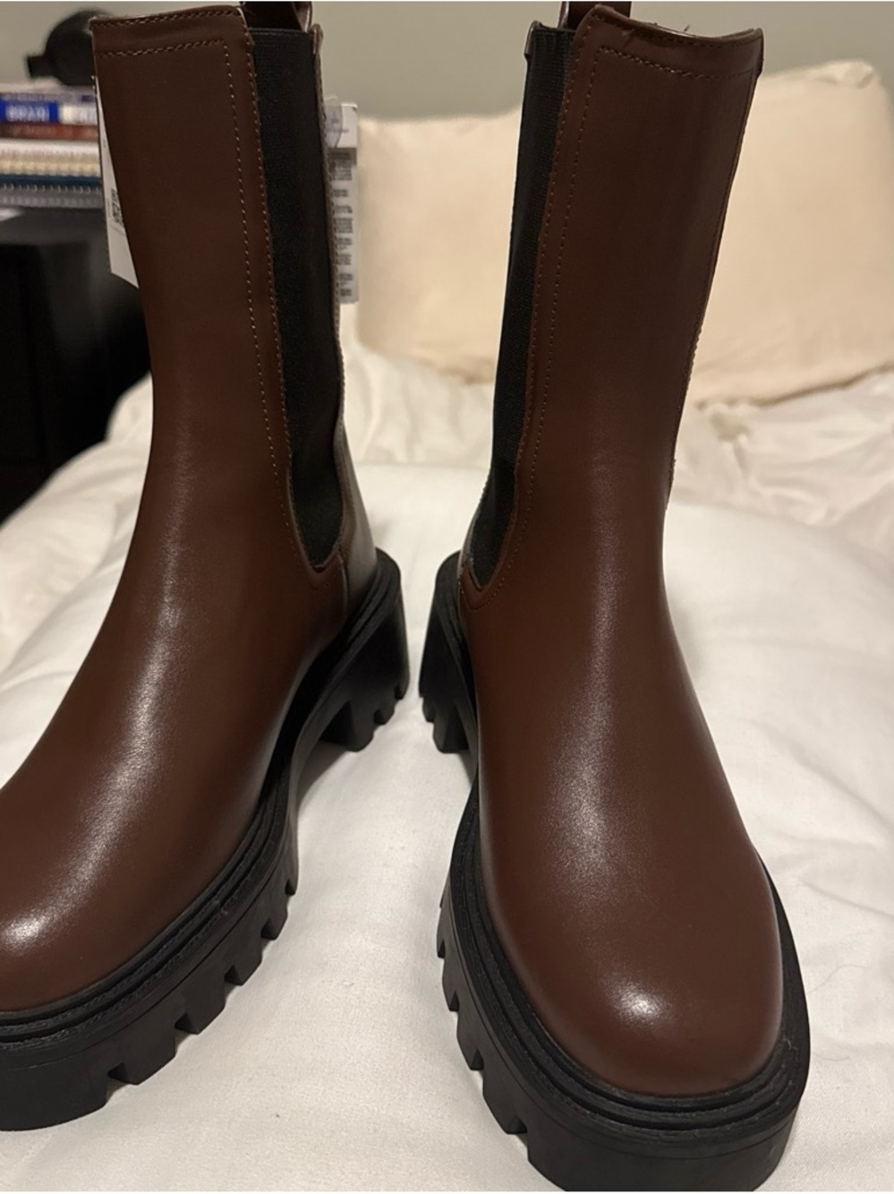 Mango Brown Chunky Lug Chelsea Boots